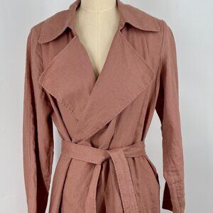 Cynthia Rowley Dusty Rose Linen Trench Coat Womens Medium Belted Lightweight Jac